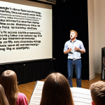 ** A music theorist passionately explaining complex musical concepts to students, using stories and real-life examples. Focus on capturing the engagement of the audience and the theorist's ability to simplify difficult ideas.

2.  **