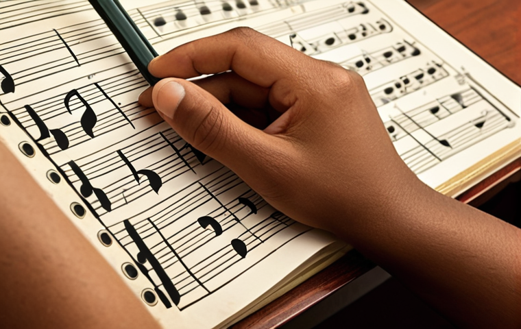 **Image Prompt:** A student diligently studying musical notation (स्वरলিপি) with a notebook and pencil, bathed in soft, natural light. Sheet music is visible, displaying notes and musical symbols. Focus on the expression of concentration and learning.
