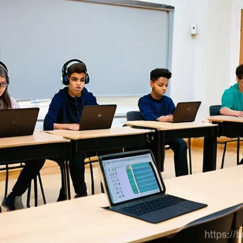 Home 15 음악이론 시험 최신 트렌드 - **Prompt:** A diverse group of young students, aged 15-18, are actively engaged in an online music t...