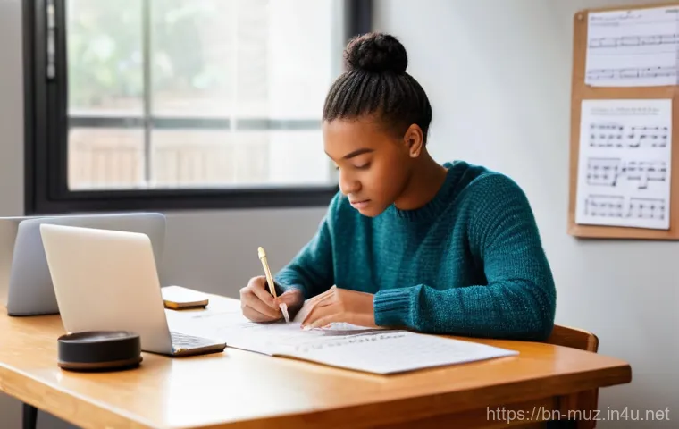 음악이론 자격증 공부법 - **Prompt for "Planning and Goal Setting":**
"A bright, realistic image of a focused young adult,...